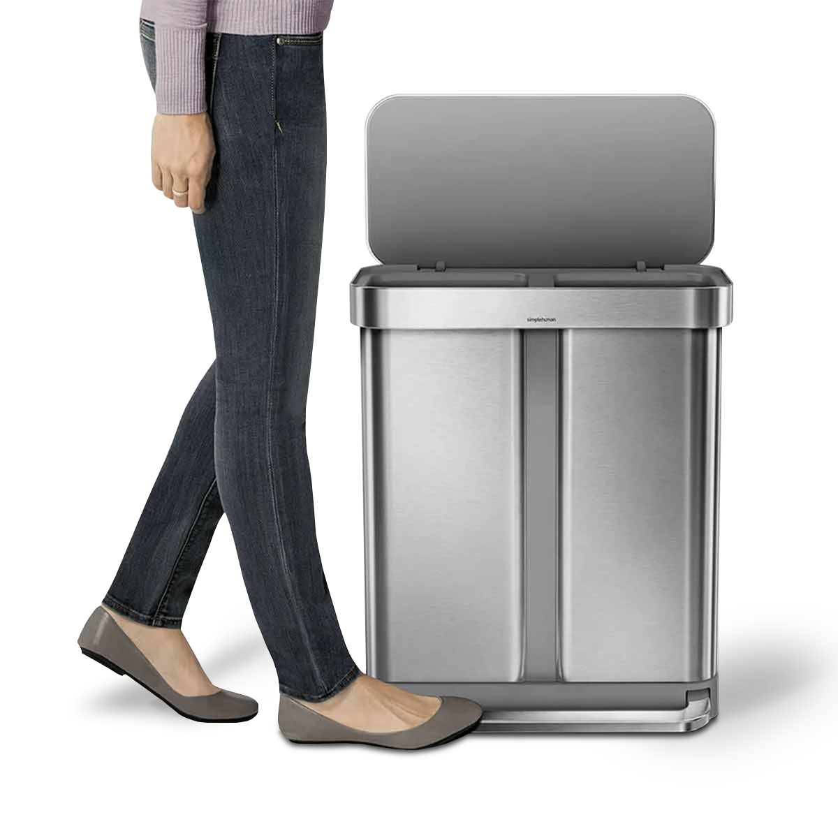 58L Dual Compartment Rectangular Step Can with Liner Pocket (Bundled with Compost Caddy and Liners) - Image 5
